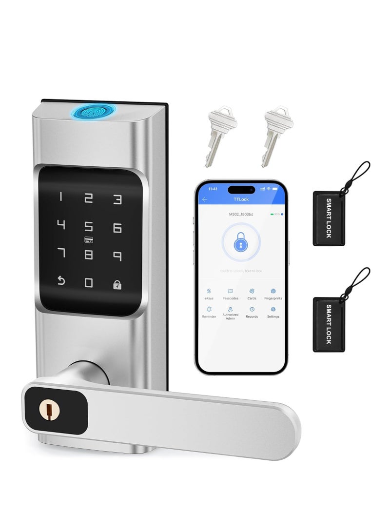 Smart Keypad Door Lock with Handle - Fingerprint Door Lock, Keyless Entry Electronic Door Lock, 6 in 1 APP Control/Fingerprints/IC Cards/Passcode/Keys Biometric Front Door Lock for Home Office - Image 1