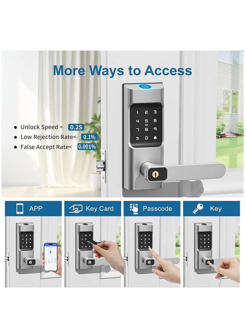 Smart Keypad Door Lock with Handle - Fingerprint Door Lock, Keyless Entry Electronic Door Lock, 6 in 1 APP Control/Fingerprints/IC Cards/Passcode/Keys Biometric Front Door Lock for Home Office - Image 2