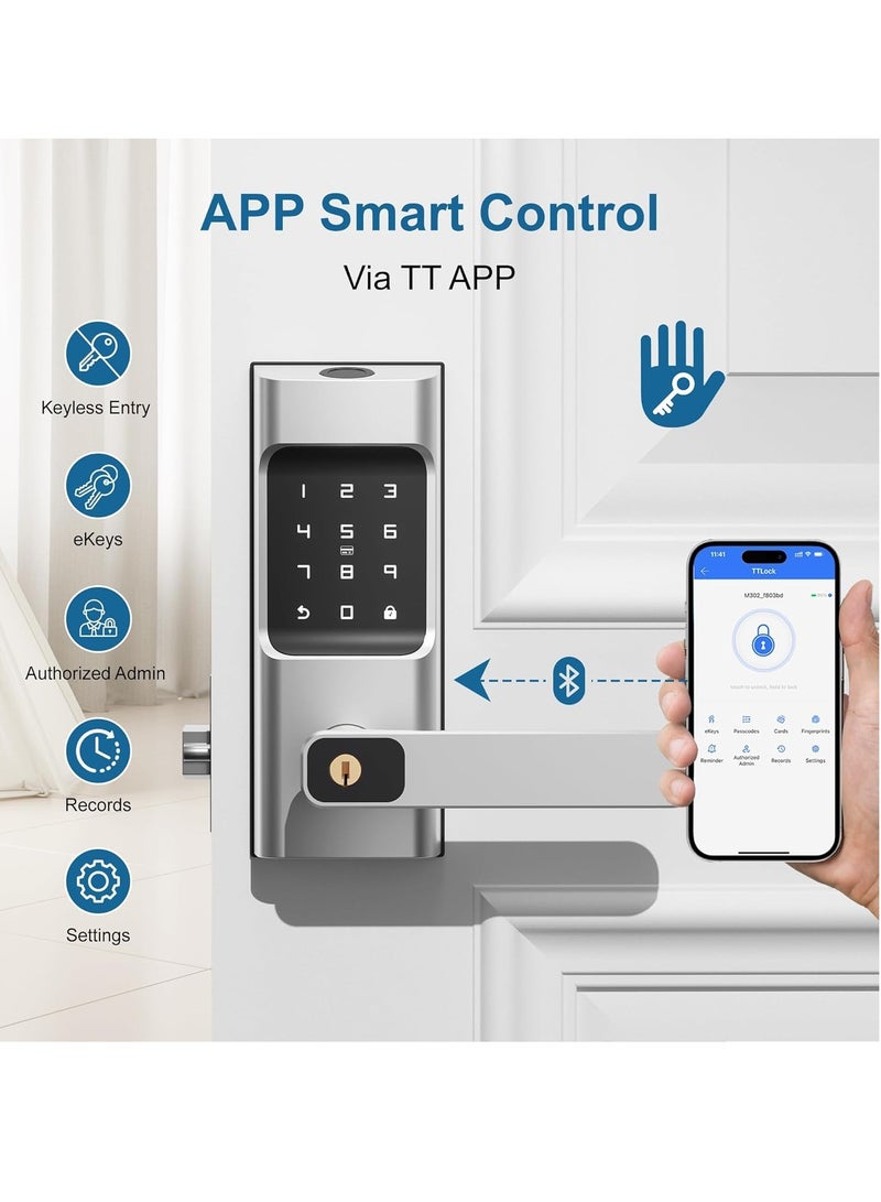 Smart Keypad Door Lock with Handle - Fingerprint Door Lock, Keyless Entry Electronic Door Lock, 6 in 1 APP Control/Fingerprints/IC Cards/Passcode/Keys Biometric Front Door Lock for Home Office - Image 3
