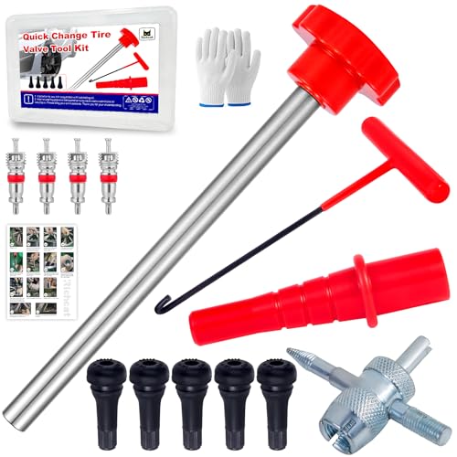 Richcat Quick Change Tire Valve Tool Kit,Tire Valve Stem Core Quickly Replacement Tool Kit,Perfect Tool for Replacing Leaky Valves in Cars,ATVs,Trucks,Motorcycles, etc.with 5 TR413 Valve,4-Way Valve Tool - Image 1