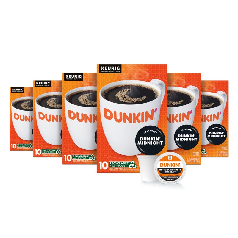 Dunkin' Midnight Dark Roast Coffee, 60 Keurig K-Cup Pods - Image 1