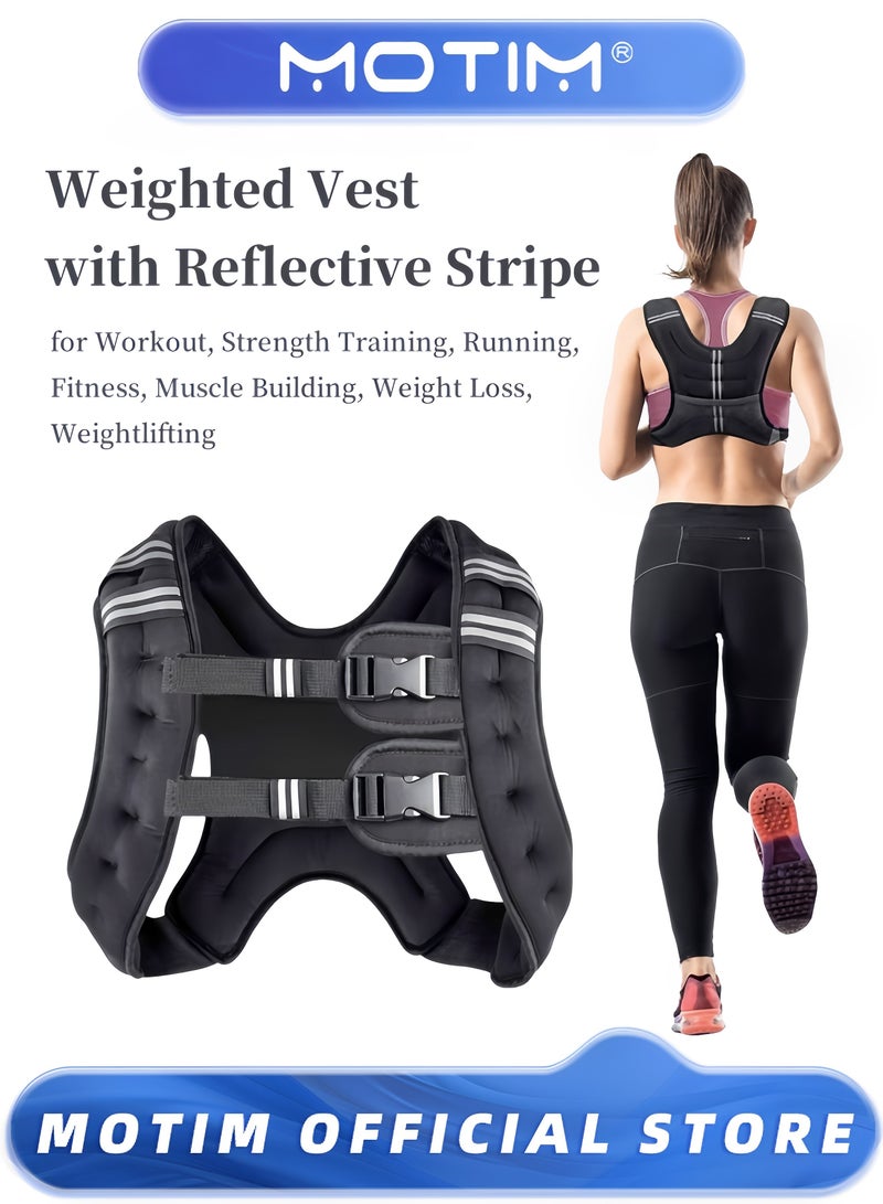 Motim Weighted Vest Adjustable with Reflective Stripe for Workout Strength Training Running Fitness Muscle Building Weight Loss and Weightlifting 10KG - Image 1