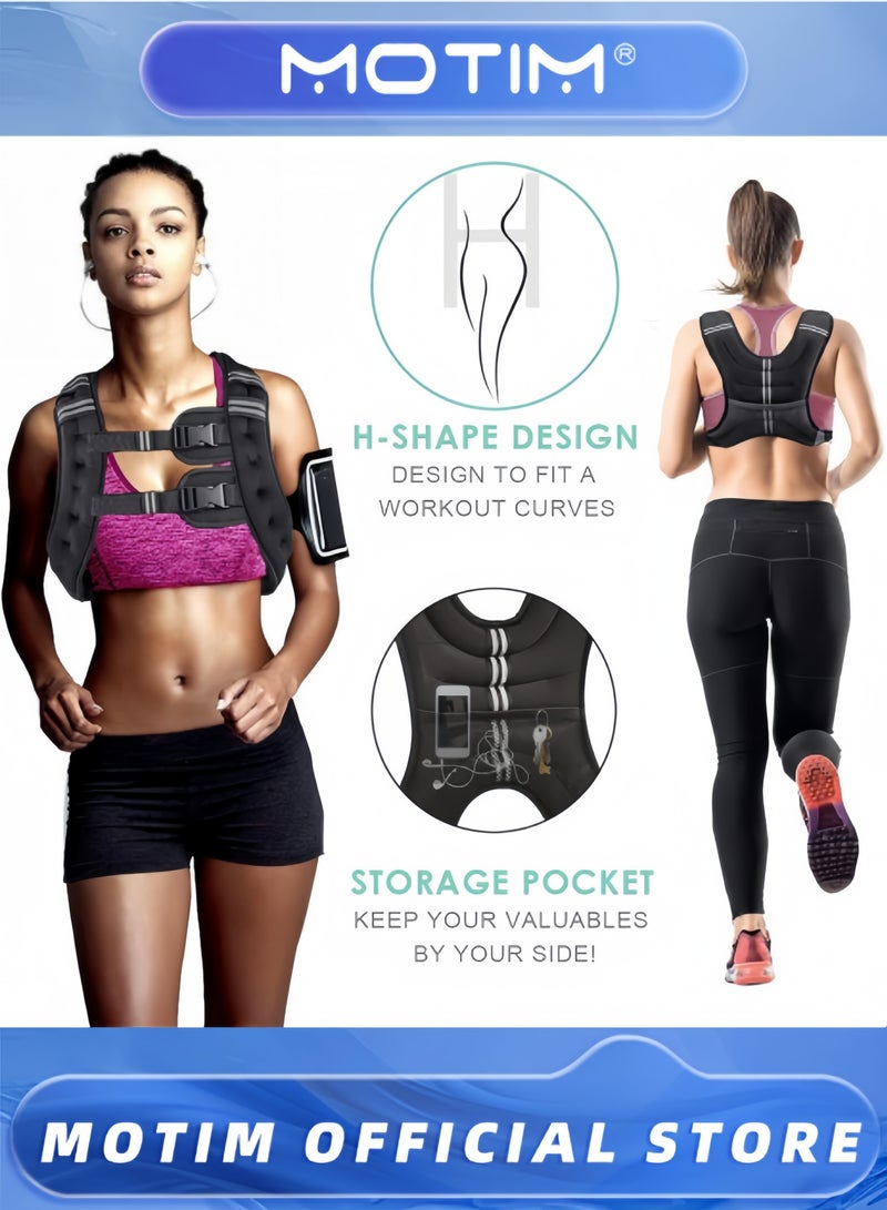 Motim Weighted Vest Adjustable with Reflective Stripe for Workout Strength Training Running Fitness Muscle Building Weight Loss and Weightlifting 10KG - Image 2