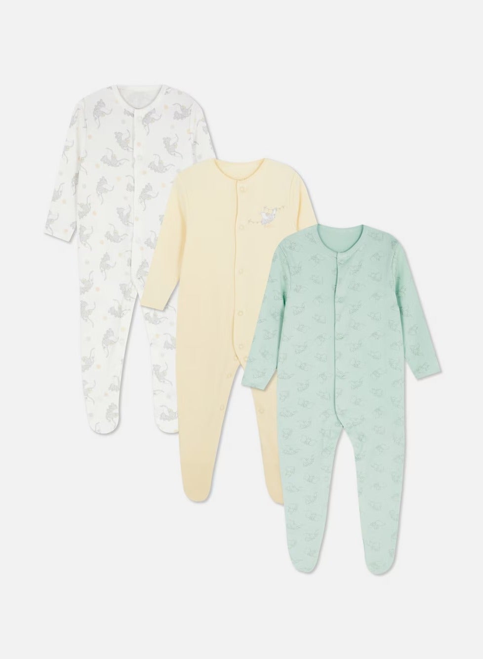 A multipack of popper sleepsuits with Disney’s Dumbo character designs
