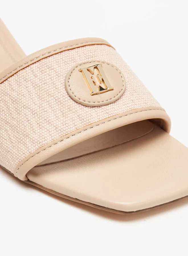 ايل Women's Solid Slip-On Sandals with Block Heels and Metallic Accent
