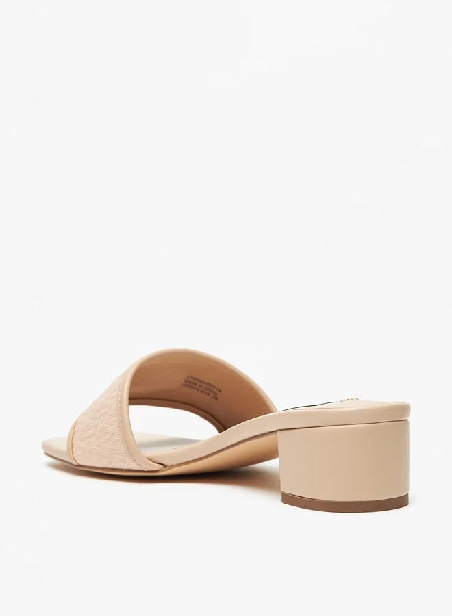ايل Women's Solid Slip-On Sandals with Block Heels and Metallic Accent