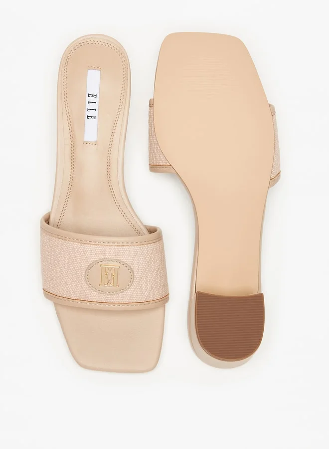 ايل Women's Solid Slip-On Sandals with Block Heels and Metallic Accent