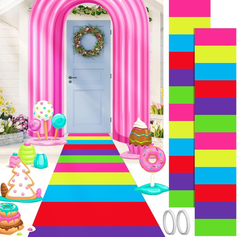 Woanger 2 Pcs 24 x 10 Colorful Polyester Carpet Runner Runway Rug Hallway Runner Rug Party Decorations with Tape for Themed Birthday Party SuppliesAssorted Color - Image 1