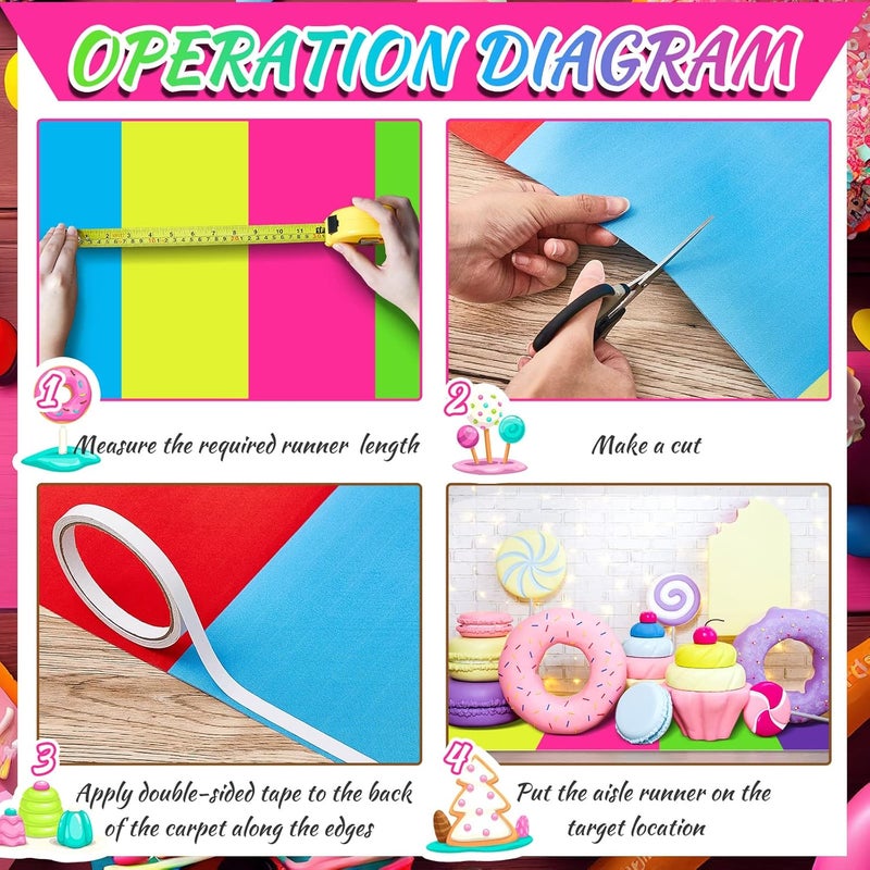 Woanger 2 Pcs 24 x 10 Colorful Polyester Carpet Runner Runway Rug Hallway Runner Rug Party Decorations with Tape for Themed Birthday Party SuppliesAssorted Color - Image 4