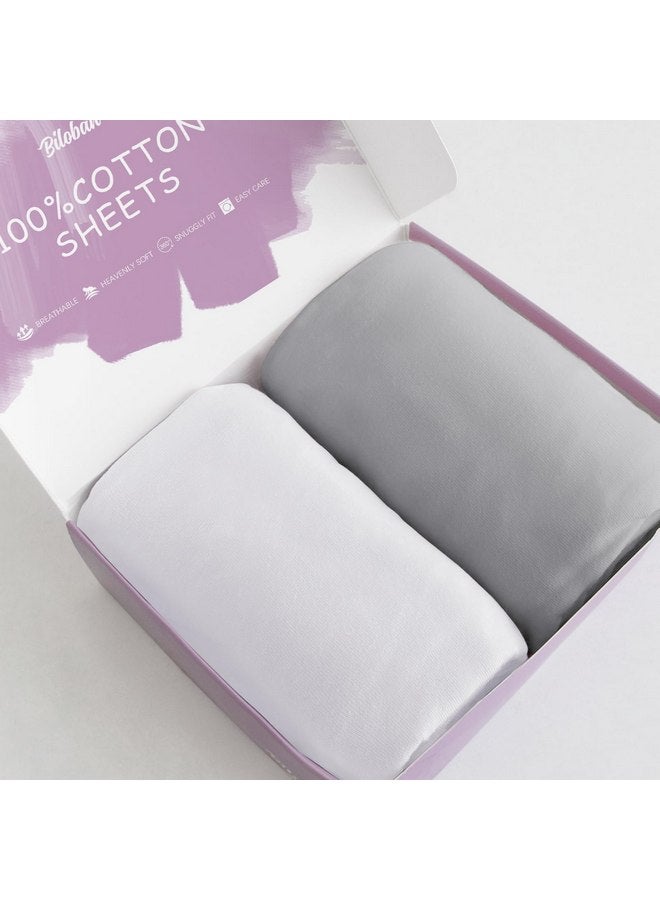 Biloban Bassinet Sheets Fit for AirClub, AMKE 3 in 1 Bassinet, Newton, Larex and Bellababy Bassinet Bedside Sleeper, 100% Cotton, 2 Pack, Ultra Soft Bassinet Sheet, White and Gray - Image 1