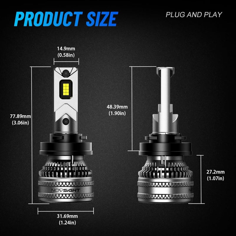 NOVSIGHT H11 LED Headlight Bulbs - 45000LM 200W H11 Headlight Bulbs with Fan, 6500K Cool White Brightness H8/H9 LED Halogen Replacement Conversion Kits, IP68 Waterproof, Pack of 2 - Image 5