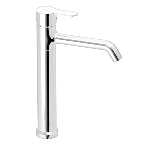 Pixaflo Brass Extended Hot & Cold Single Lever Basin Mixer Tall Boy with 24 inches Long Braided Hoses, Chrome (Fission) - Image 1