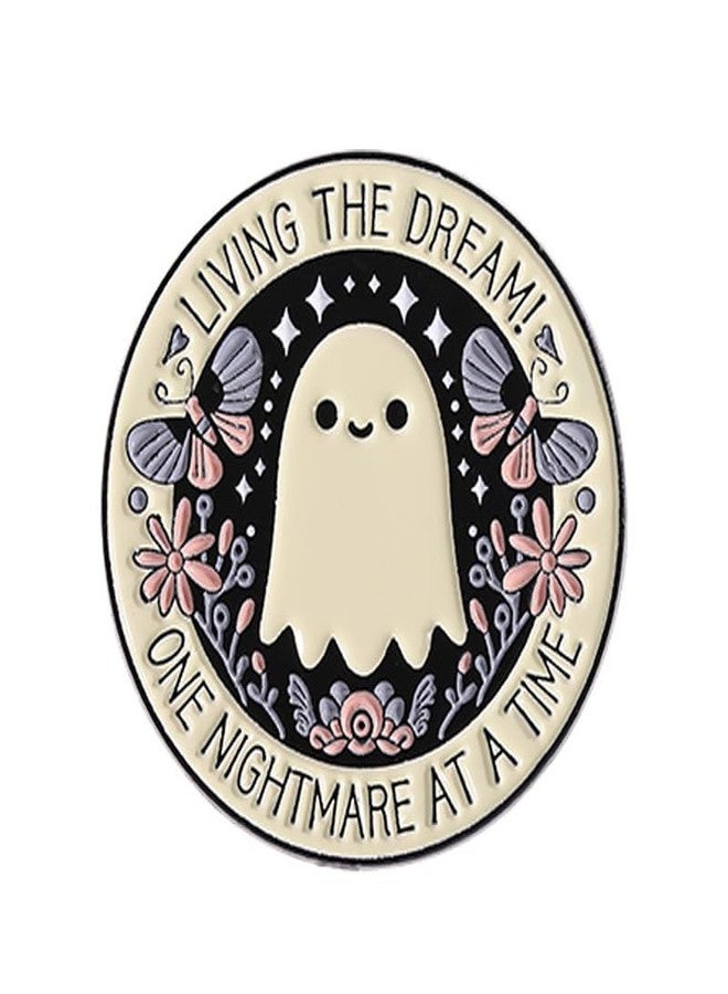 Cykdohy Cute Ghost Enamel Pin Butterfly Flower Round Brooch for Women Men Cartoon Novelty Living the Dream! One Nightmare at a Time Lapel Pins Badge Halloween Bag Jacket Backpack Hat Clothes Accessories - Image 1