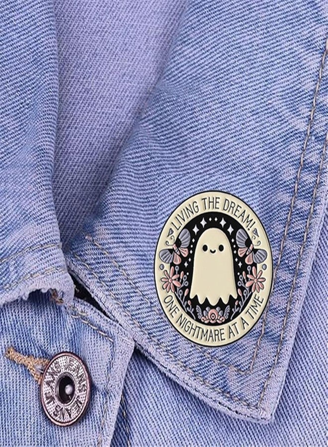 Cykdohy Cute Ghost Enamel Pin Butterfly Flower Round Brooch for Women Men Cartoon Novelty Living the Dream! One Nightmare at a Time Lapel Pins Badge Halloween Bag Jacket Backpack Hat Clothes Accessories - Image 3