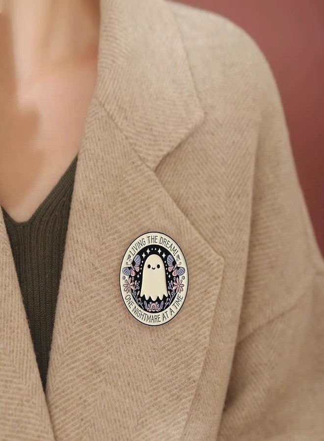 Cykdohy Cute Ghost Enamel Pin Butterfly Flower Round Brooch for Women Men Cartoon Novelty Living the Dream! One Nightmare at a Time Lapel Pins Badge Halloween Bag Jacket Backpack Hat Clothes Accessories - Image 2