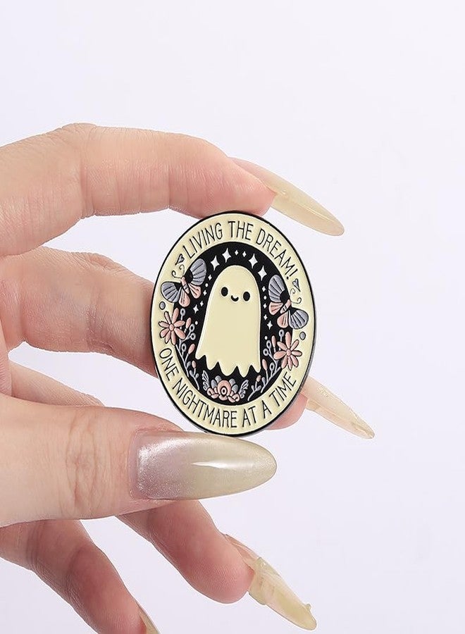Cykdohy Cute Ghost Enamel Pin Butterfly Flower Round Brooch for Women Men Cartoon Novelty Living the Dream! One Nightmare at a Time Lapel Pins Badge Halloween Bag Jacket Backpack Hat Clothes Accessories - Image 4