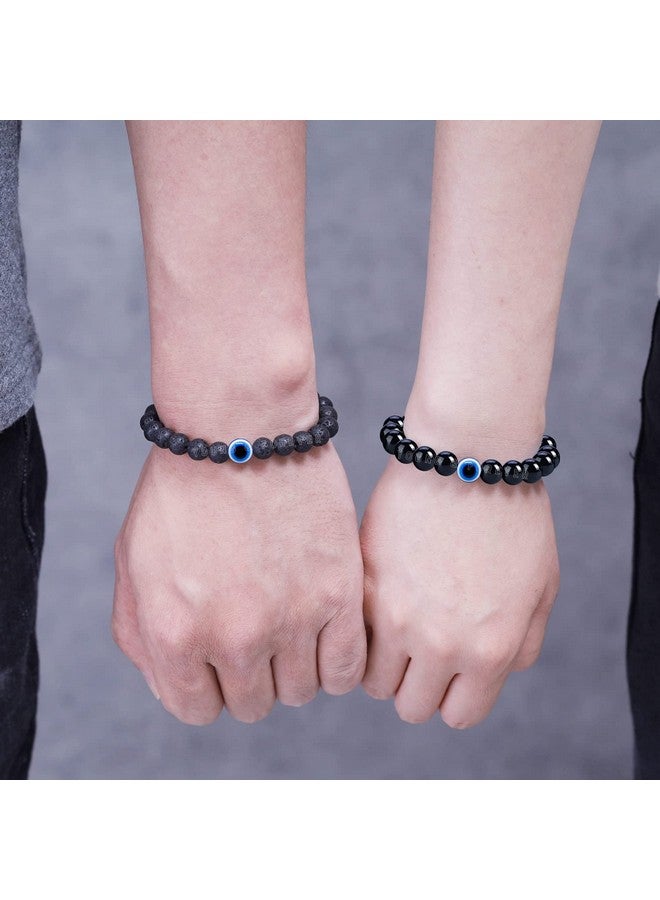Young & Forever Valentine Evil Eye Bracelet for Men and Women - Beaded Diffuser Lava & Onyx Bracelets for Long Distance Relationships, Couples, Bestfriends - Image 3