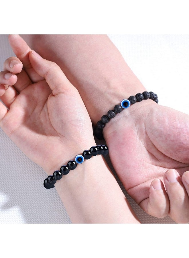 Young & Forever Valentine Evil Eye Bracelet for Men and Women - Beaded Diffuser Lava & Onyx Bracelets for Long Distance Relationships, Couples, Bestfriends - Image 2