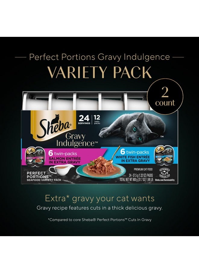 Sheba Gravy Indulgence Adult Wet Cat Food (24 Count, 48 Servings), Salmon Entrée In Extra Gravy And White Fish Entrée In Extra Gravy Variety Pack, Easy Peel TwinPack Trays  - Image 3