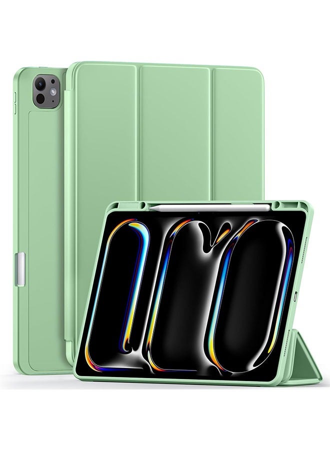 iPad Pro 13 Inch Case 2024 M 4 with Pencil Holder, Soft TPU Back Cover for iPad 13 Pro Case, Trifold Stand, Support Pencil Pro and Pencil (USB-C), Auto Wake/Sleep, Mat cha Green - Image 1