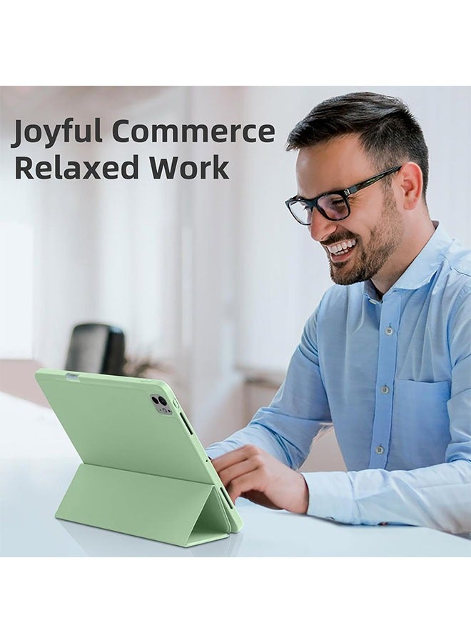 iPad Pro 13 Inch Case 2024 M 4 with Pencil Holder, Soft TPU Back Cover for iPad 13 Pro Case, Trifold Stand, Support Pencil Pro and Pencil (USB-C), Auto Wake/Sleep, Mat cha Green - Image 4