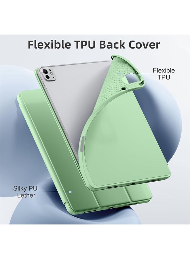 iPad Pro 13 Inch Case 2024 M 4 with Pencil Holder, Soft TPU Back Cover for iPad 13 Pro Case, Trifold Stand, Support Pencil Pro and Pencil (USB-C), Auto Wake/Sleep, Mat cha Green - Image 3