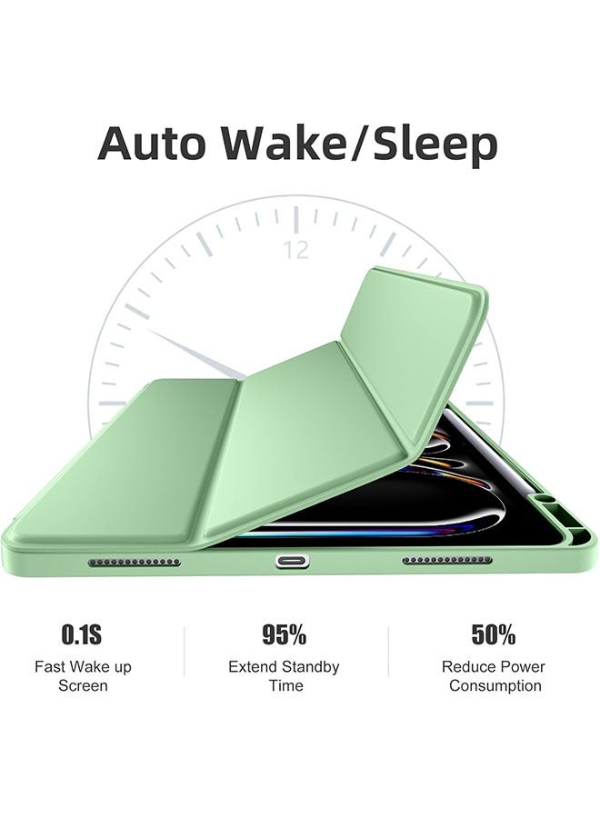 iPad Pro 13 Inch Case 2024 M 4 with Pencil Holder, Soft TPU Back Cover for iPad 13 Pro Case, Trifold Stand, Support Pencil Pro and Pencil (USB-C), Auto Wake/Sleep, Mat cha Green - Image 5
