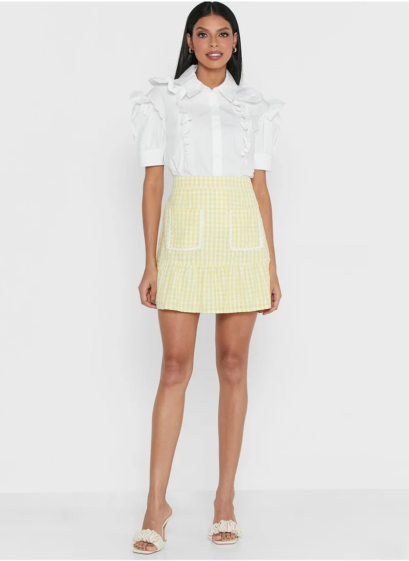 Neon Rose Checked Mini Skirt