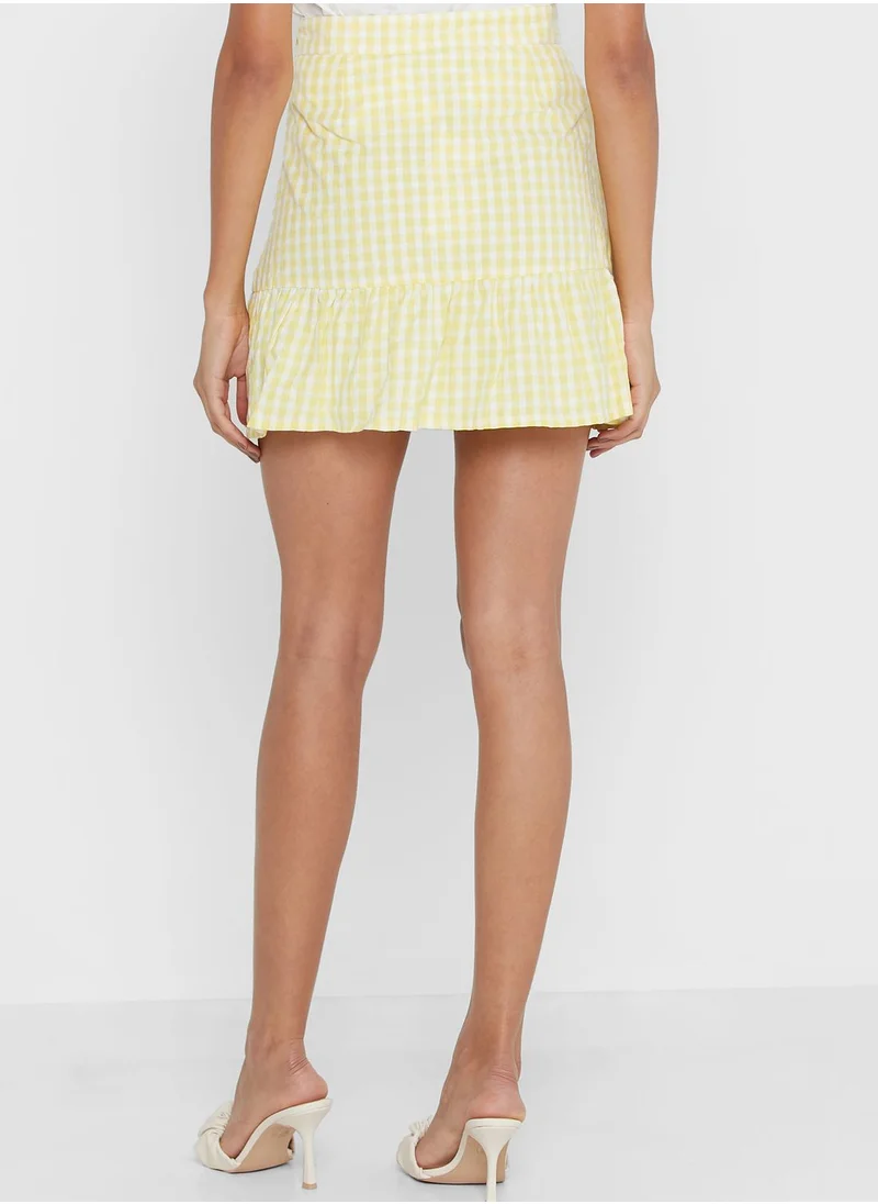 Neon Rose Checked Mini Skirt