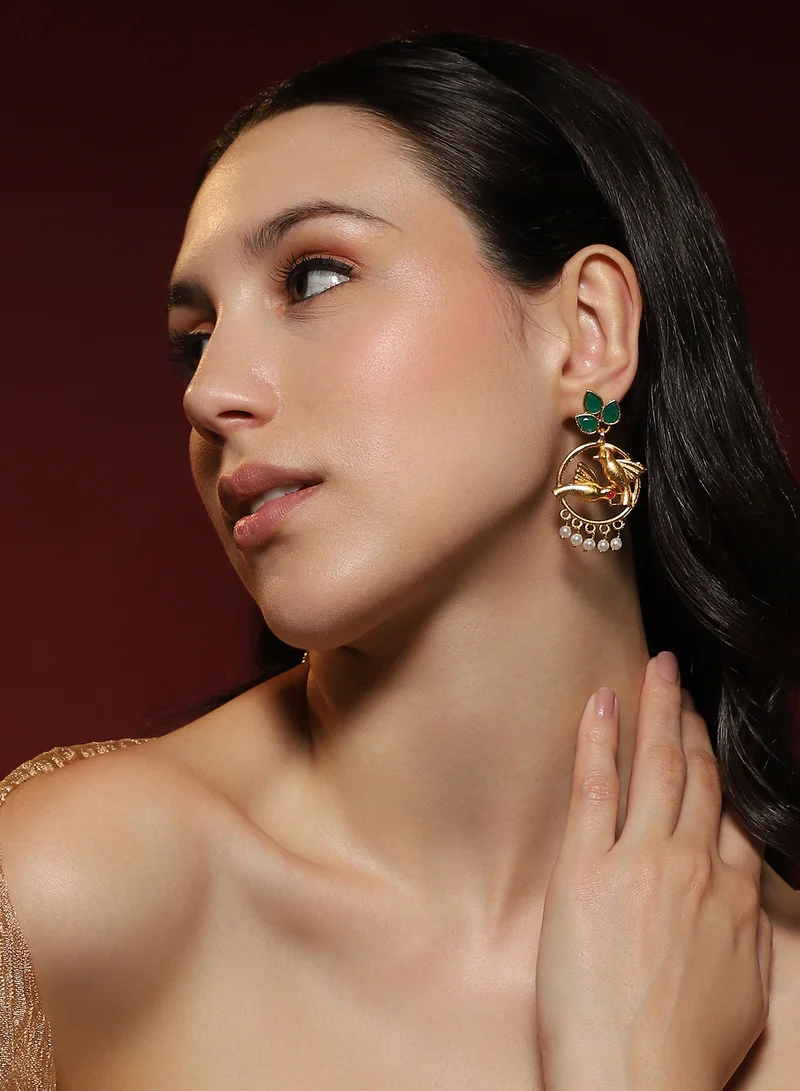SOHI Women The Halo-Bird Drop Earrings | Antique Gold Colour | One-Size | Artificial Stone Alloy Material | Push Back Closure | Earrings For Evening & Party Wear