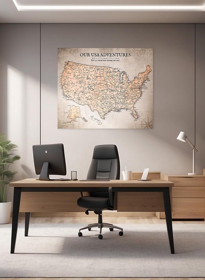 IPIC - Vintage USA Map Canvas Wall Art, Large Travel map Print for Home, Office, or Study, Push Pin Map Decor for Travel Lovers, Ready to Hang - Image 4