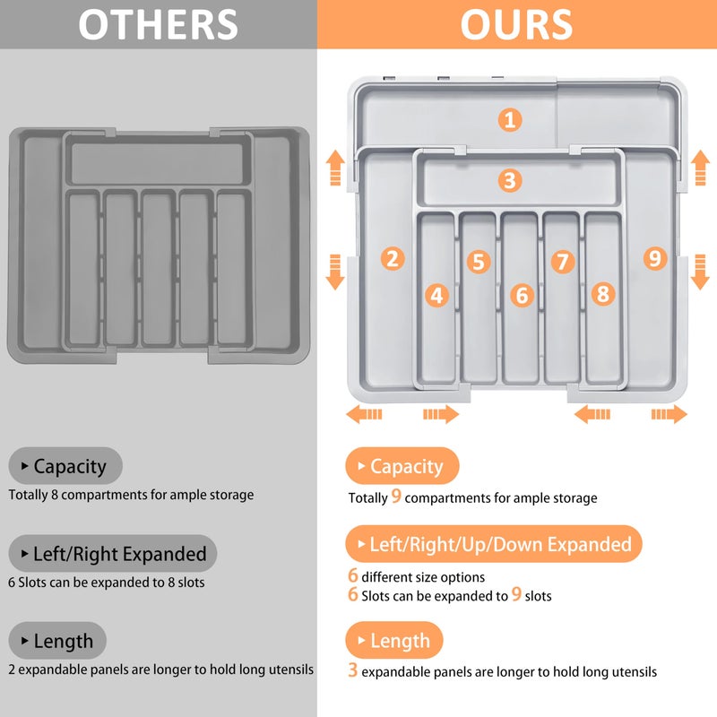 Spaclear Silverware Organizer Expandable Kitchen Drawer Organizer Adjustable 22"x 19" Utensil Organizer with Rubber Feets Cutlery Drawer Organizer for Spoons Forks Knives Kitchen Organizers and Storage Grey - Image 5