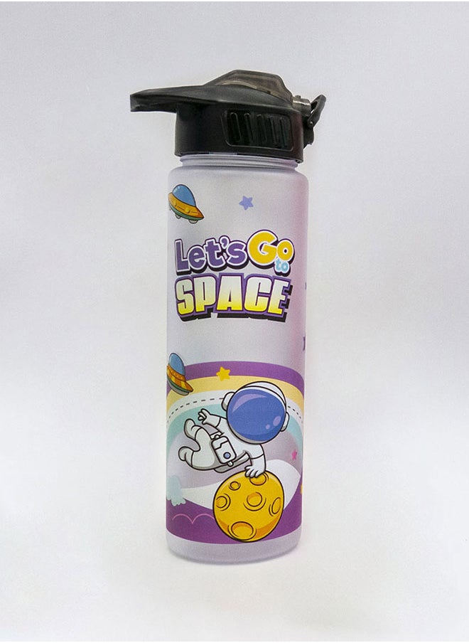 Elysium - Leak Proof Plastic Space and Astronaut  Water Bottle With Flip Lid, Wide Mouth with 650ml Capacity, White - Image 1