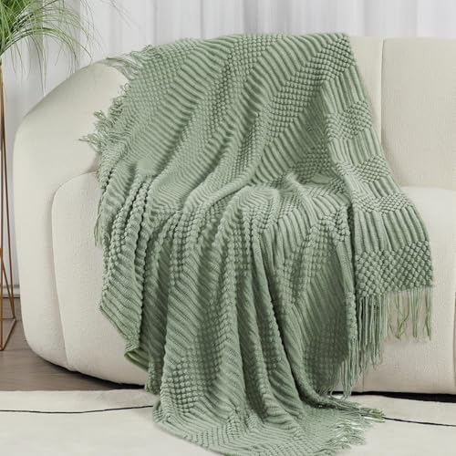 Blagic Knitted Throw Blanket for Couch, Bed and Sofa. Super Soft Blanket with Tassels, Sage Green Throw Blanket, 50 x 60 Inches Lightweight & Cosy Home Decor - Image 4