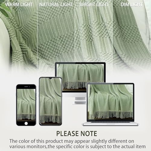 Blagic Knitted Throw Blanket for Couch, Bed and Sofa. Super Soft Blanket with Tassels, Sage Green Throw Blanket, 50 x 60 Inches Lightweight & Cosy Home Decor - Image 2