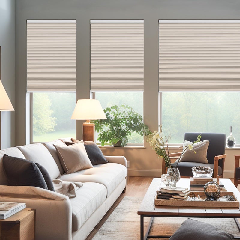 Changshade Cordless Cellular Shades, Blackout Honeycomb Shades for Windows, Pull Down Pleated Blinds, Easy to Install for Indoor Windows and French Doors,20" W x 48" H, Beige - Image 2