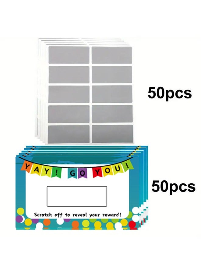 HY DIY Scratch Off Greeting Cards for Teachers,Win Cards Blank Certificate Gift Cards Customer Appreciation 50 Cards and Stickers Included - Image 2