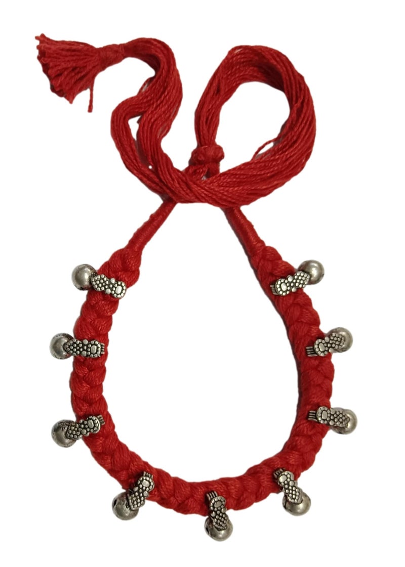 ATHZ Collar Necklace for women Thread Jewelry Oxidised silver Round beaded Handmade Artisan choker Necklace (Red, Silver) - Image 1