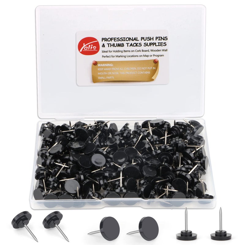 Push Pins 200count Flat Black Thumb Tacks Steel Point and Plastic Head for Corkboard and Wooden Photo Wall