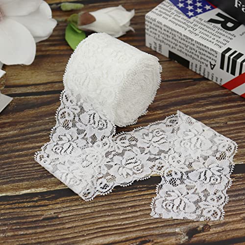 ETIAL 2.4 Inch White Lace Ribbon,Sewing Lace Trim, Elastic Stretchy Lace Fabric - 5 Yard,Perfect for Crafting,Sewing Making,Gift Wrapping and Bridal Wedding Decorations - Image 2