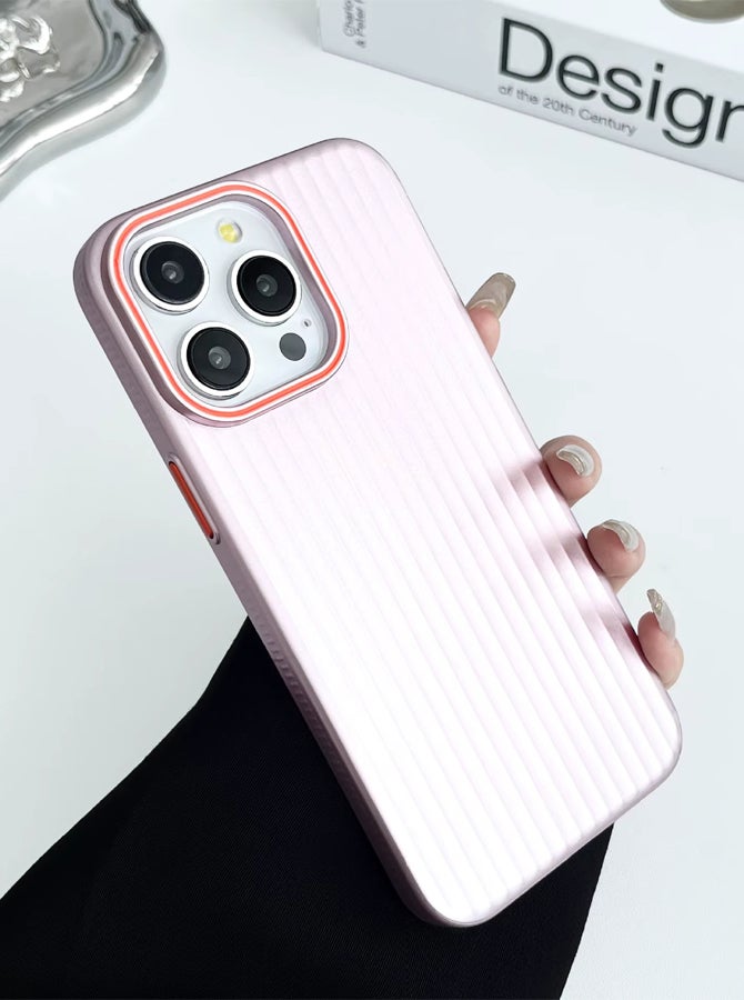 iPhone 14 Pro Premium Ultra Thin Corrugated Matte Non-Slip Case, Metallic Paint Striped Waves Bumper Hard PC Slim Cover For iPhone 14 Pro - Pink - Image 2