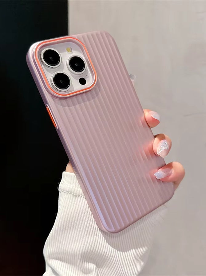 iPhone 14 Pro Premium Ultra Thin Corrugated Matte Non-Slip Case, Metallic Paint Striped Waves Bumper Hard PC Slim Cover For iPhone 14 Pro - Pink - Image 1