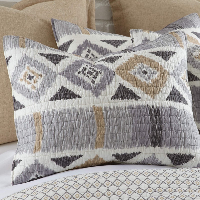 Levtex Home - Santa Fe Quilt - Ikat Pattern in Soft Grey, Cream and Tan - Standard Sham - (26 x 20in.) - Reversible - Cotton - Shams Sold Separately - Image 2