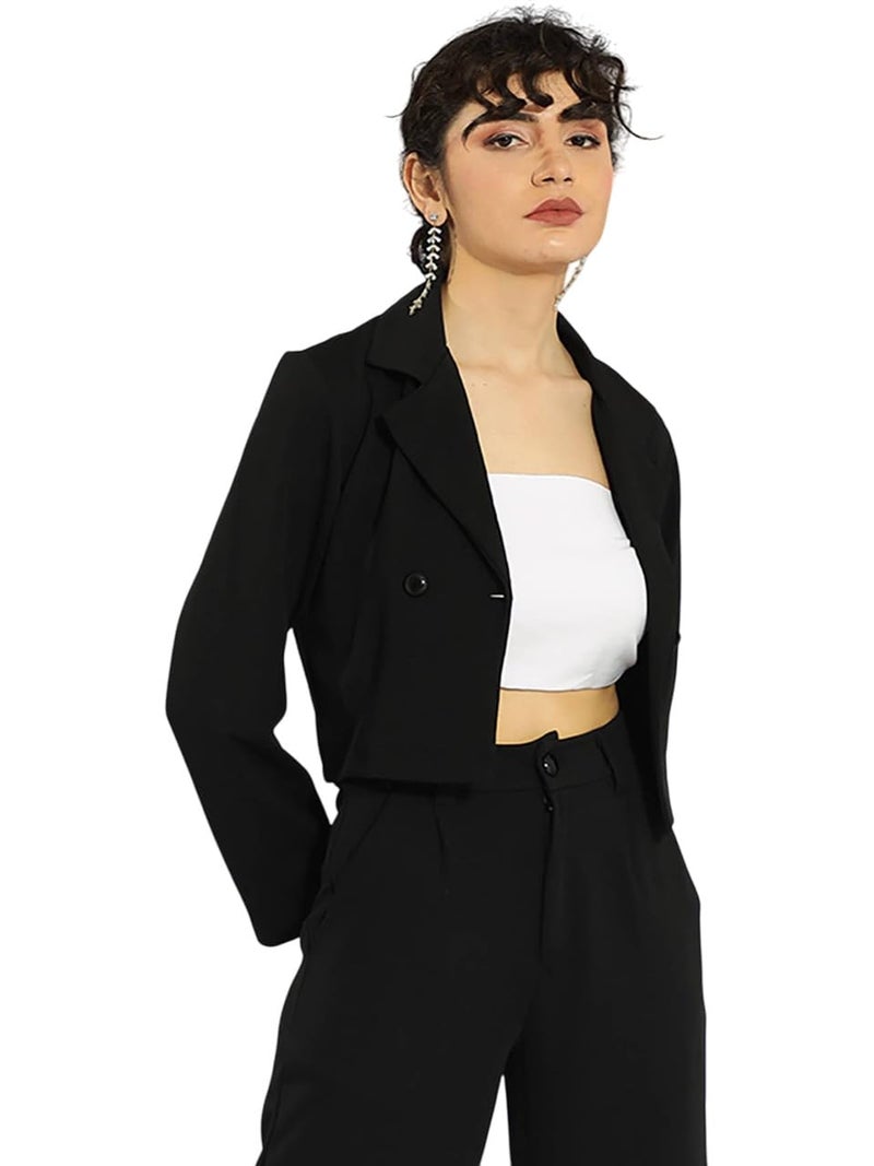 KOTTY Women's Solid Single Breasted Casual Blazer Jade Black - Image 1