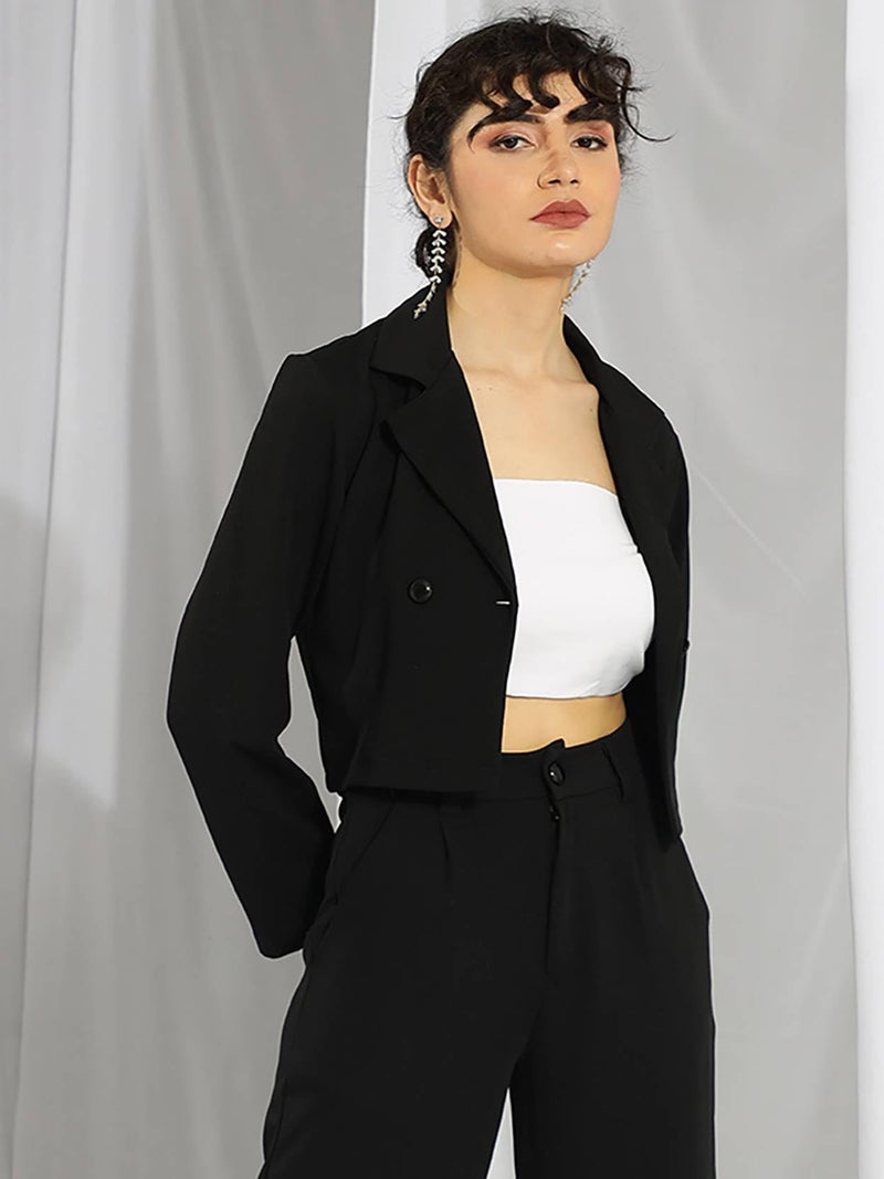 KOTTY Women's Solid Single Breasted Casual Blazer Jade Black - Image 2