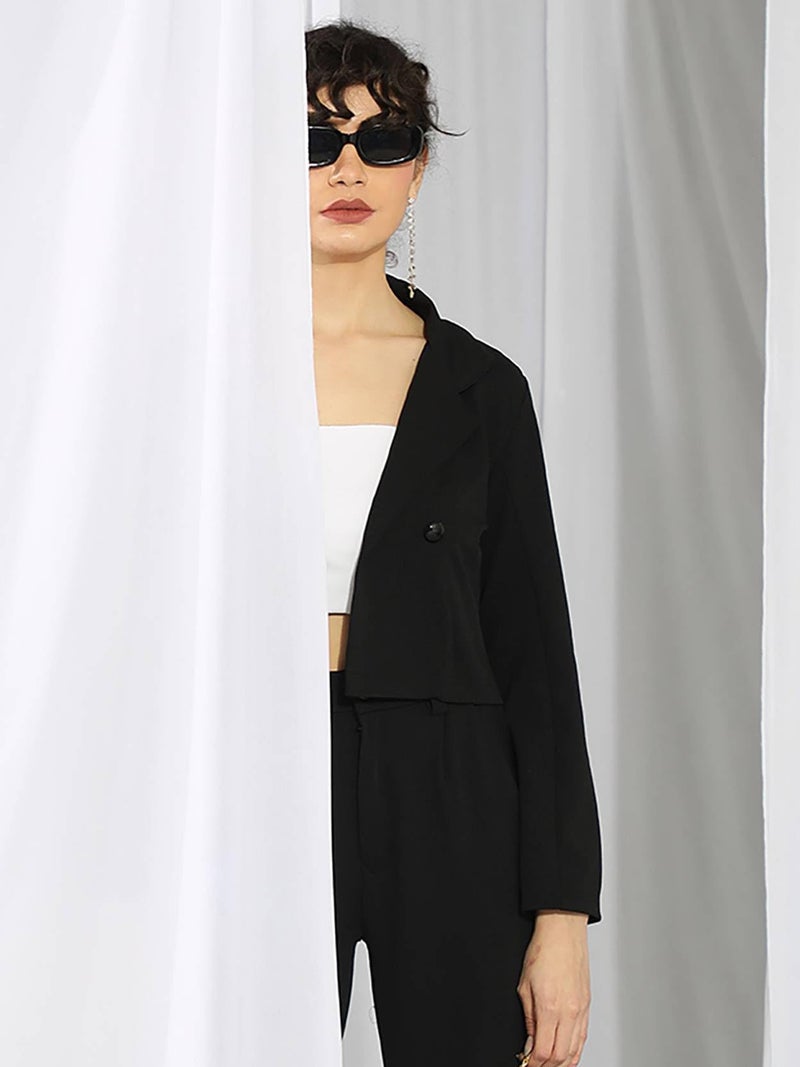 KOTTY Women's Solid Single Breasted Casual Blazer Jade Black - Image 3