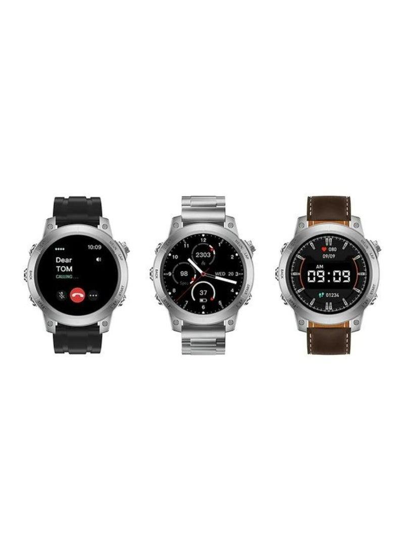 Haino Teko RW-46 Smartwatch – AMOLED Display, 3 Straps (Silicone, Leather & Stainless Steel), Fitness Tracker, Heart Rate & Sports Mode, Waterproof, Compatible with Android & iOS – Silver - Image 1