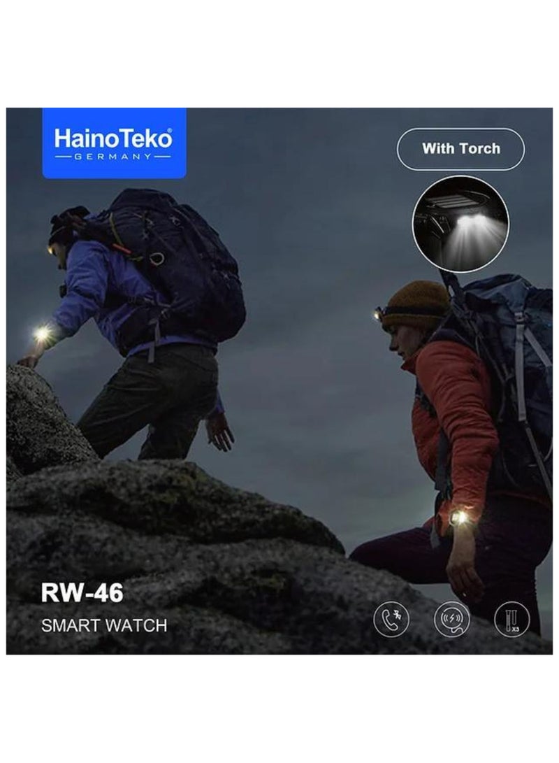 Haino Teko RW-46 Smartwatch – AMOLED Display, 3 Straps (Silicone, Leather & Stainless Steel), Fitness Tracker, Heart Rate & Sports Mode, Waterproof, Compatible with Android & iOS – Silver - Image 2