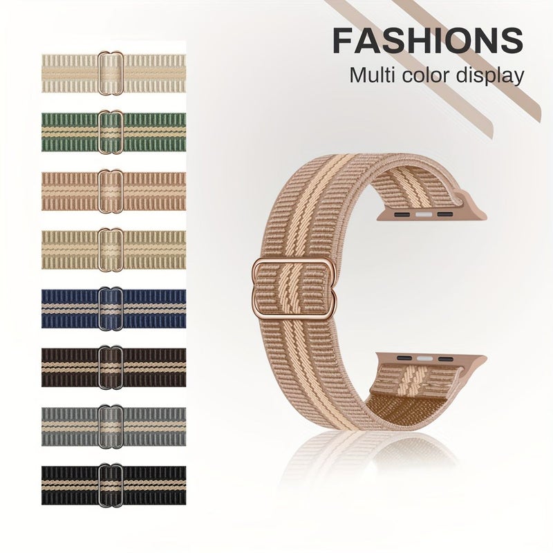 Beige Braided Solo Loop Strap for 38 40 41mm Watch Adjustable Sport Elastic Wristband - Image 1