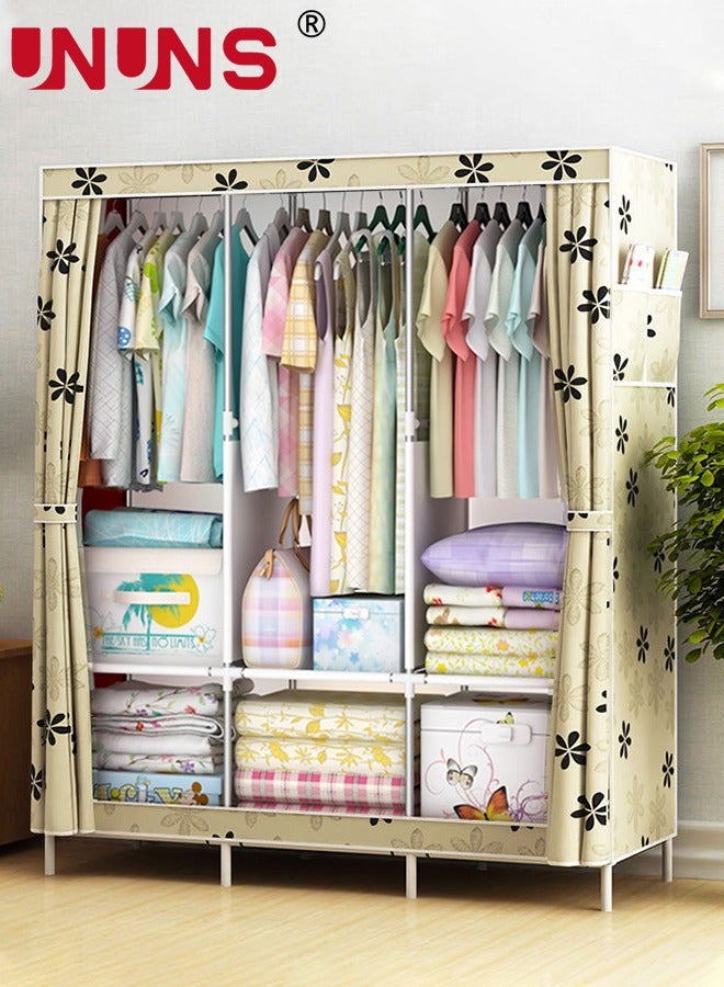 UNUNS Wardrobe Storage Closet,Fabric Clothes Organizer With Side Pockets,Zipper And Hanging Rail,Foldable Non-Woven Textile Storage Clothing Rack - Image 1